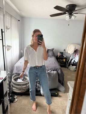 H&M White Top with Black Pinstripes